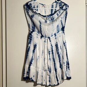 Blue and White Tie-Dye Tube Top Dress by Olivaceous Size Large